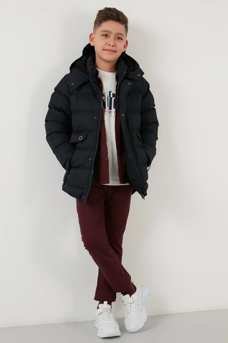 ليلا Plush Lined Hooded Coat Boy's COAT 6031879