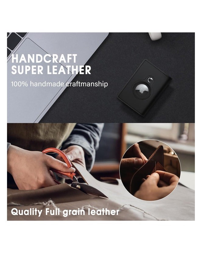 Generic Cartera AirTag Cartera con etiqueta de aire de cuero genuino Tecnología RFID Titular de la tarjeta de crédito con billetera minimalista para hombres para Apple AirTag (No incluye Airtag) (Negro)  - Image 3