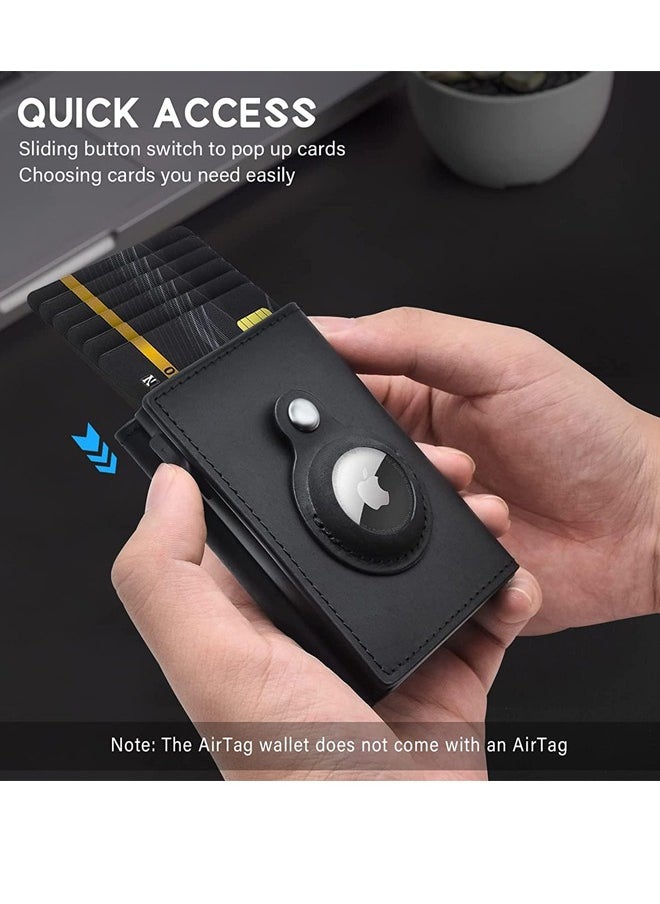 Generic Cartera AirTag Cartera con etiqueta de aire de cuero genuino Tecnología RFID Titular de la tarjeta de crédito con billetera minimalista para hombres para Apple AirTag (No incluye Airtag) (Negro)  - Image 5