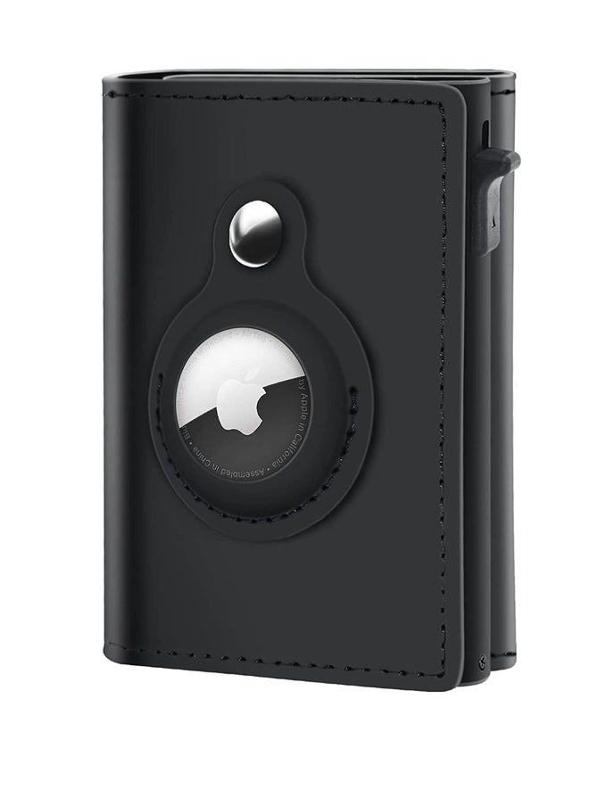 Generic Cartera AirTag Cartera con etiqueta de aire de cuero genuino Tecnología RFID Titular de la tarjeta de crédito con billetera minimalista para hombres para Apple AirTag (No incluye Airtag) (Negro)  - Image 1