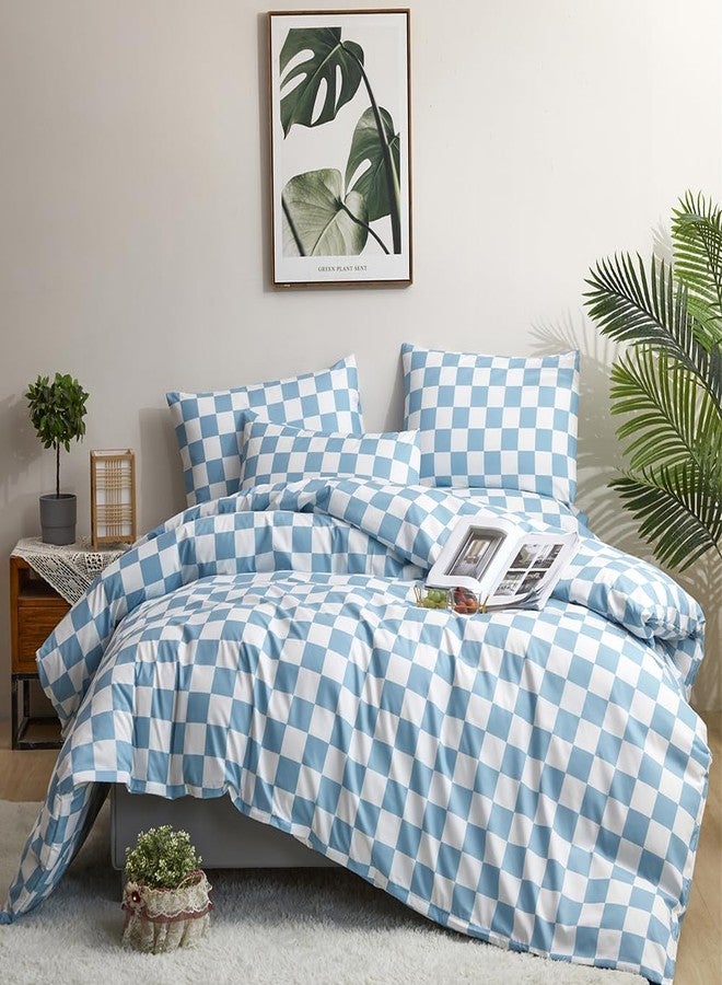 CLOTHKNOW Blue White Plaid Twin Comforter Set Grid Bedding Comforter Sets Soft Light Blue Comforter Sets Twin with 2 x Pillow Cases - Image 5