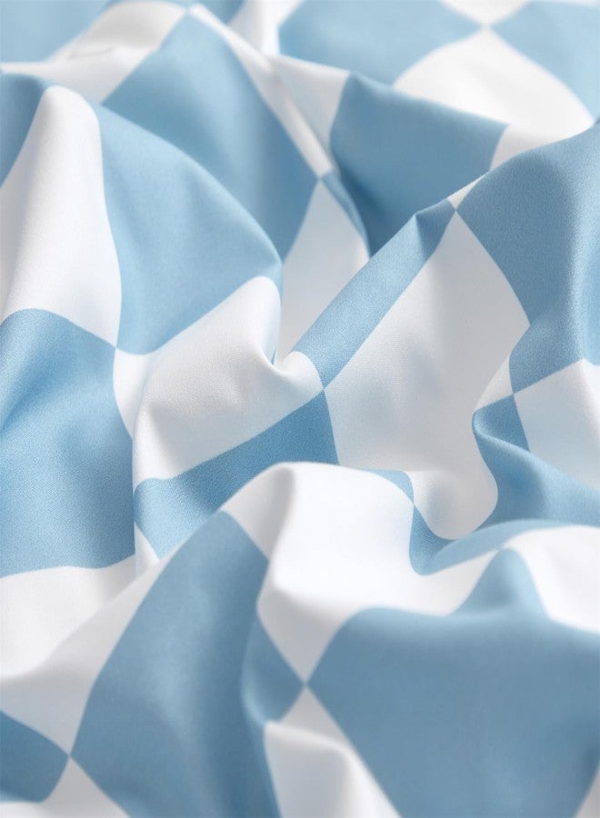 CLOTHKNOW Blue White Plaid Twin Comforter Set Grid Bedding Comforter Sets Soft Light Blue Comforter Sets Twin with 2 x Pillow Cases - Image 4