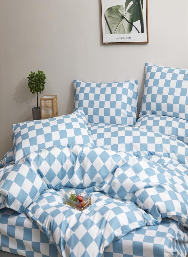 CLOTHKNOW Blue White Plaid Twin Comforter Set Grid Bedding Comforter Sets Soft Light Blue Comforter Sets Twin with 2 x Pillow Cases - Image 3