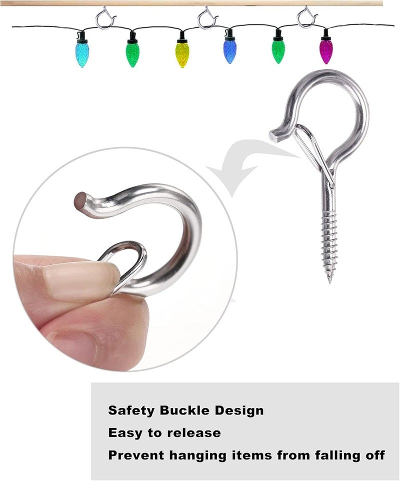 20 قطعة خطافات Q-Hanger من الفولاذ المقاوم للصدأ للأضواء الخيطية والنباتات، خطافات كوب فضية 2.2 بوصة لولبية في خطافات سقف على شكل عين، للتثبيت على الجدران والأسقف - Image 2