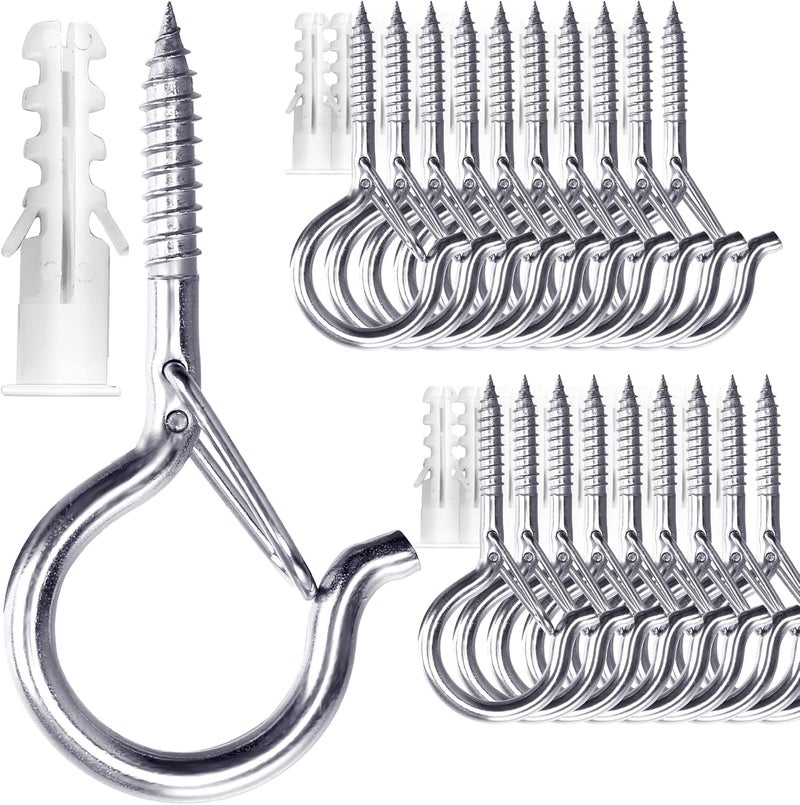 20 قطعة خطافات Q-Hanger من الفولاذ المقاوم للصدأ للأضواء الخيطية والنباتات، خطافات كوب فضية 2.2 بوصة لولبية في خطافات سقف على شكل عين، للتثبيت على الجدران والأسقف - Image 1