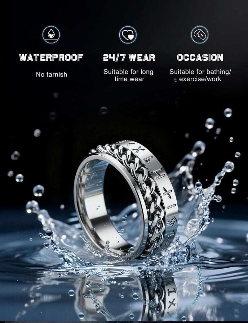 JeryWe 8 Pcs Stainless Steel Rings for Men High Polished Mens Band Wedding Engagement Fidget Rings Vintage Spinning Ring Size 7-13 - Image 3