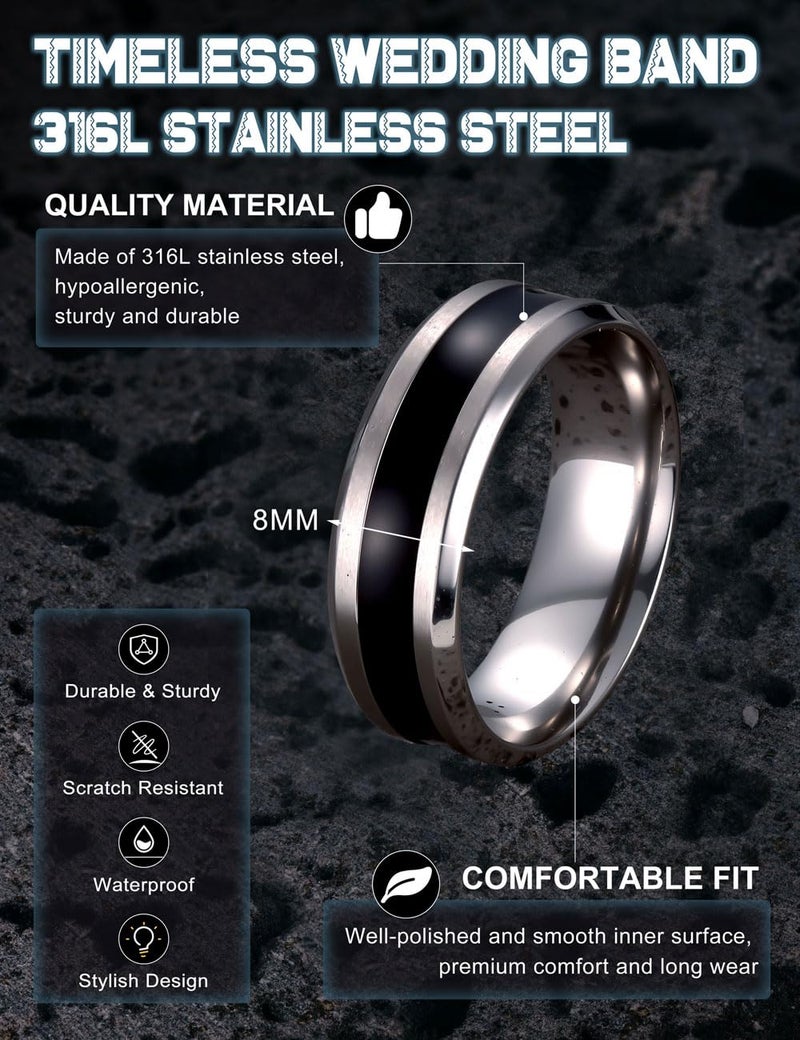 JeryWe 8 Pcs Stainless Steel Rings for Men High Polished Mens Band Wedding Engagement Fidget Rings Vintage Spinning Ring Size 7-13 - Image 2