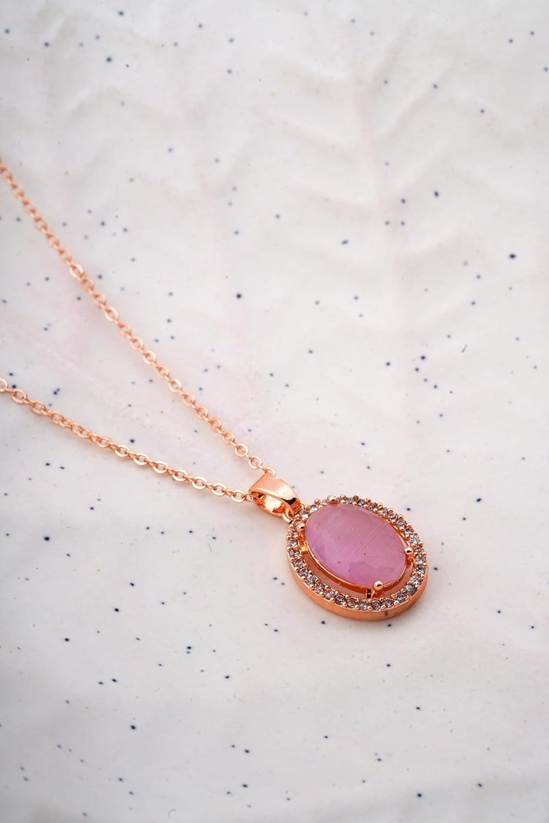 STYOLLO Stylish Rose Gold-Pendant Necklace Jewellery For Women & Girls with Oval Crystal & Amercian Diamonds | Elegant Girls Necklace Aesthetic Traditional | Valentine, Birthday Gift- Set of 1 - Image 5