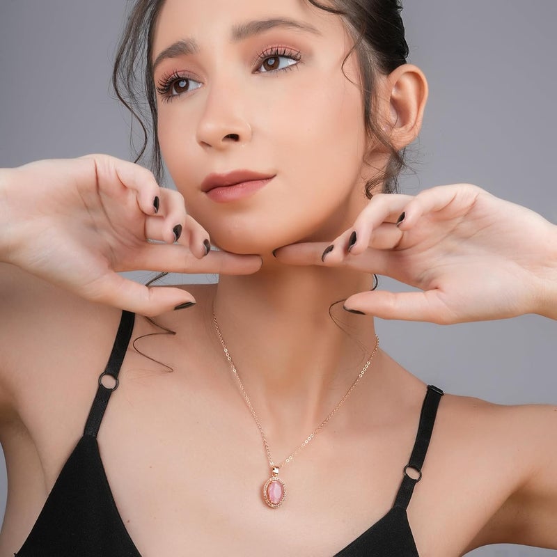 STYOLLO Stylish Rose Gold-Pendant Necklace Jewellery For Women & Girls with Oval Crystal & Amercian Diamonds | Elegant Girls Necklace Aesthetic Traditional | Valentine, Birthday Gift- Set of 1 - Image 3