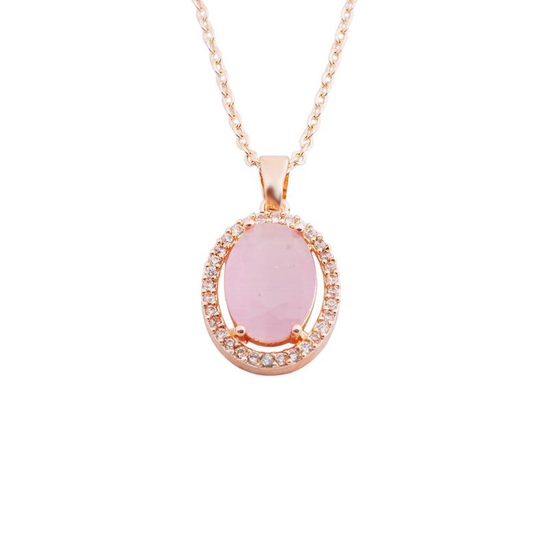 STYOLLO Stylish Rose Gold-Pendant Necklace Jewellery For Women & Girls with Oval Crystal & Amercian Diamonds | Elegant Girls Necklace Aesthetic Traditional | Valentine, Birthday Gift- Set of 1 - Image 1