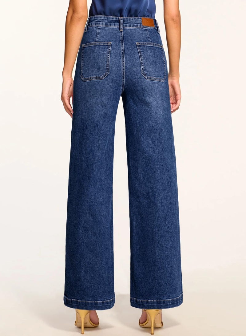 Sidefeel Womens Wide Leg Jeans High Waisted Stretchy Straight Leg Baggy Denim Pants with Pockets Bluing Size 14 - Image 2