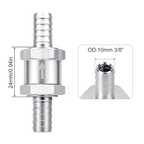 EVIL ENERGY 3/8" صمام فحص الوقود أحادي الاتجاه خطي غير عائد ديزل بنزين فضي (10mm OD,2PCS) - Image 2