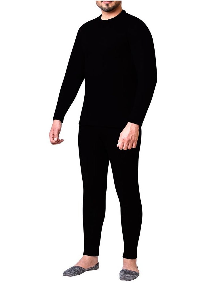 ماركة غير محددة - طقم بيجامة دروش شتوي رجالي كم طويل أسود S/M/L/XL/XXL/3XL - Image 1