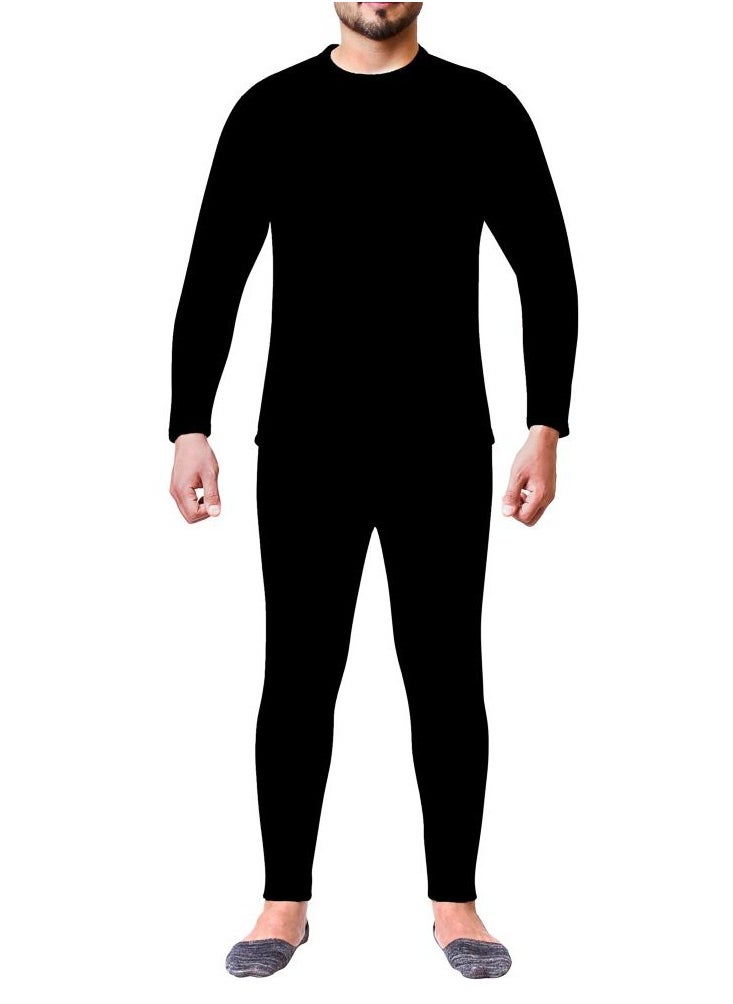 ماركة غير محددة - طقم بيجامة دروش شتوي رجالي كم طويل أسود S/M/L/XL/XXL/3XL - Image 1
