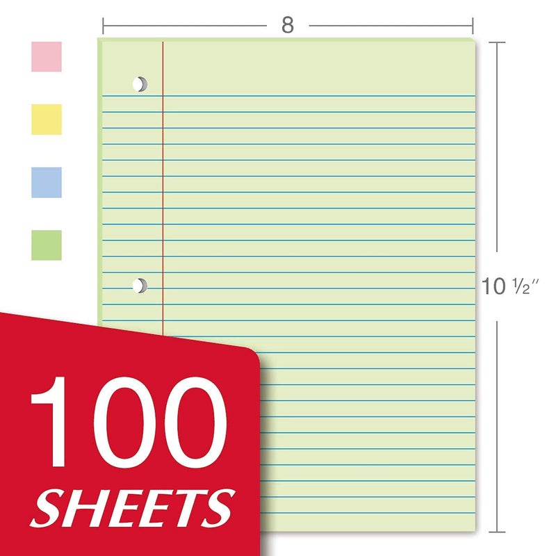 Kaisa Filler Paper Colored Loose Leaf Paper, Wide Ruled 8X10.5In Colored Paper, 3-Hole Punched For 3-Ring Binders,100Sheets/Pack 4Packs, Fc10001W - Image 5