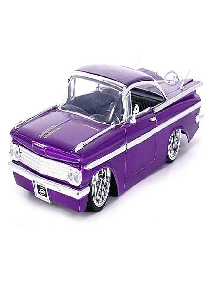 JADA 1959 Chevy Impala Lowrider Candy Purple with DUB Wire Wheels Street Low Series 1/24 Diecast Model Car by Jada 34756 - Image 2
