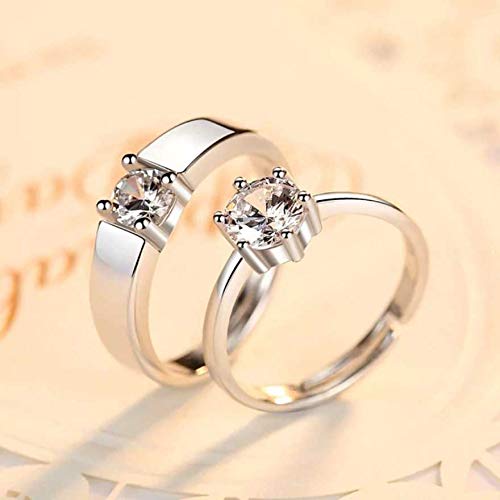 MEENAZ Couple Finger Ring Combo for women girls Men Boys girlfriend lovers CZ AD Solitaire Rings Proposal American diamond Stylish Valentine Gifts Platinum Silver Love Heart Single Adjustable CFRM164 - Image 2