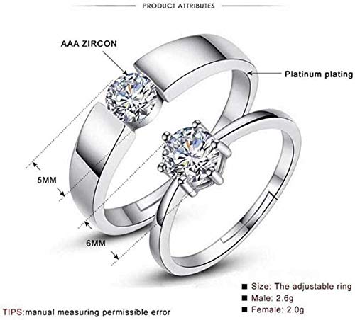 MEENAZ Couple Finger Ring Combo for women girls Men Boys girlfriend lovers CZ AD Solitaire Rings Proposal American diamond Stylish Valentine Gifts Platinum Silver Love Heart Single Adjustable CFRM164 - Image 4
