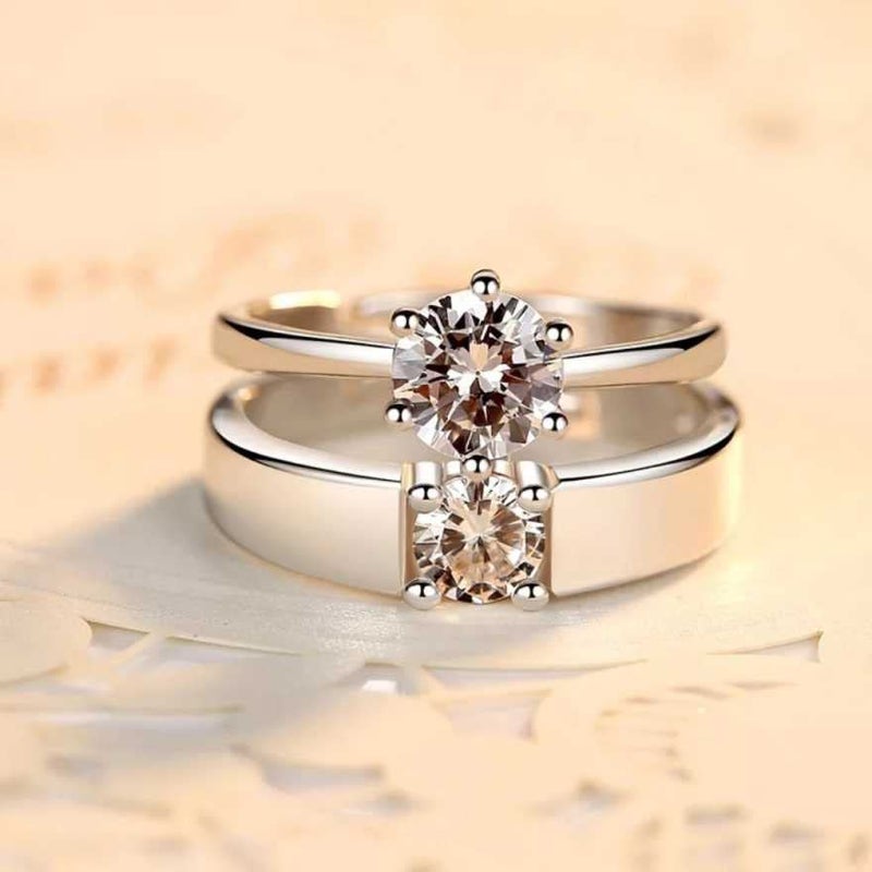 MEENAZ Couple Finger Ring Combo for women girls Men Boys girlfriend lovers CZ AD Solitaire Rings Proposal American diamond Stylish Valentine Gifts Platinum Silver Love Heart Single Adjustable CFRM164 - Image 5