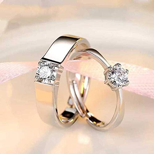MEENAZ Couple Finger Ring Combo for women girls Men Boys girlfriend lovers CZ AD Solitaire Rings Proposal American diamond Stylish Valentine Gifts Platinum Silver Love Heart Single Adjustable CFRM164 - Image 3