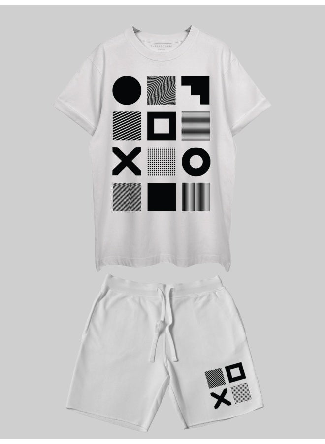 THREADCURRY THREADCURRY Geometrica Printed Co-ord Set for Men - Half Sleeve Oversized T-Shirt and Shorts  - Image 1