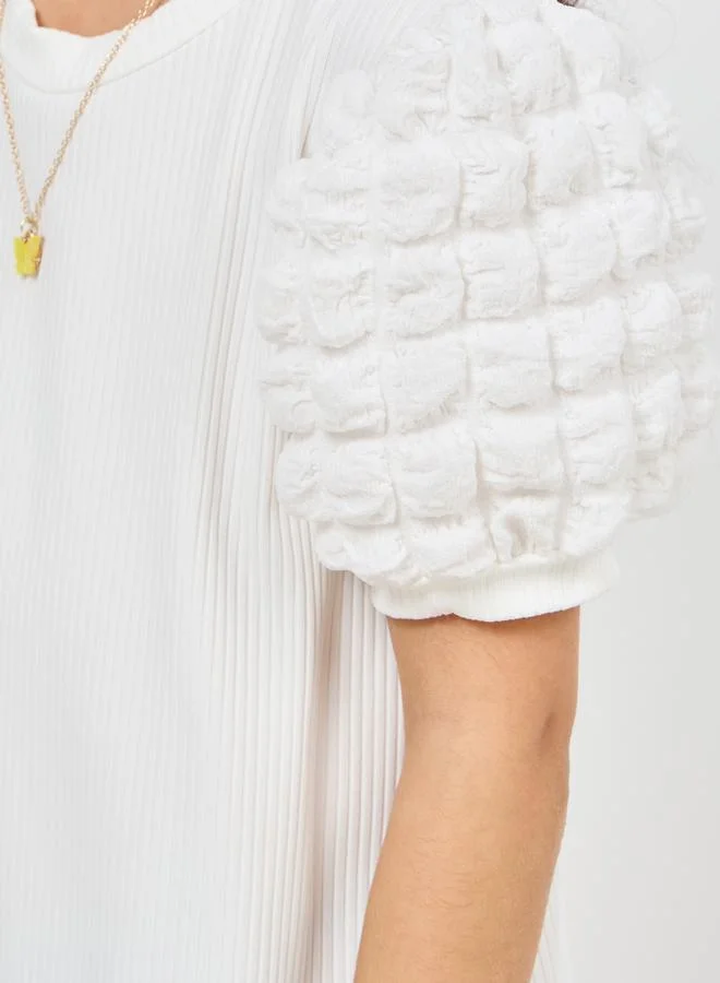 ستايلي Texture Puff Sleeve Ribbed Shift Dress