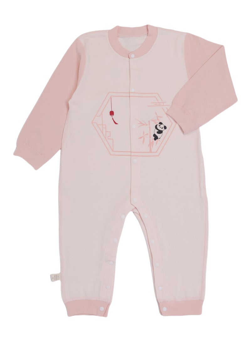 Baby Jumpsuit - Long Sleeve & Full-Length Cotton Blend Romper, Panda Print, Double Snap Front Closure - For 6–36 Months  - Image 2