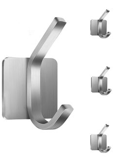 Generic Self Adhesive Hooks 4 Pieces, Brushed Stainless Steel Adhesive Door Hooks, Heavy Duty Wall Hooks for Hanging Towels, Robes, Coats, Keys, Calendars Bathroom Home Kitchen, No Drill Glue Needed  - Image 1