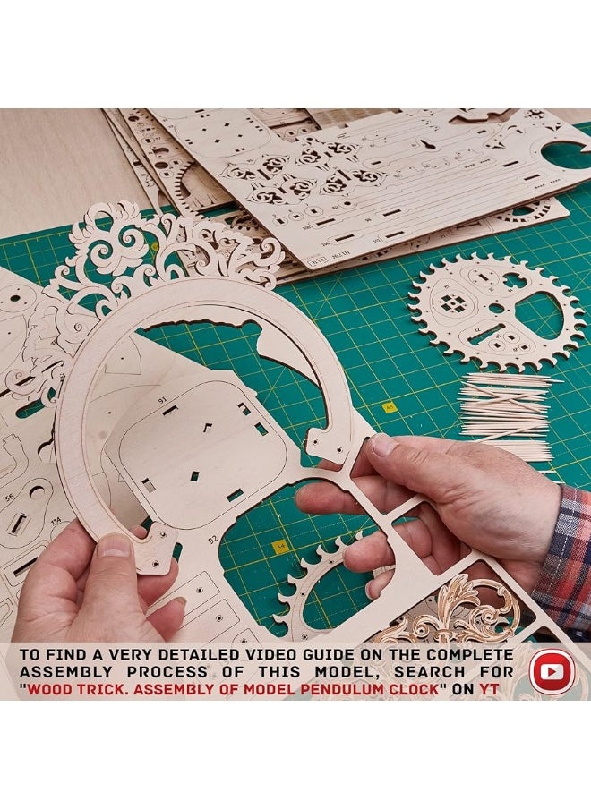 Wood Trick Pendulum Wall Clock Kit Wooden 3D Puzzles for Adults and Kids to Build - 3D Wall Clock Mechanical Model - 42x12 in - Engineering DIY Project Mechanical 3D Puzzle Model Kits for Adults