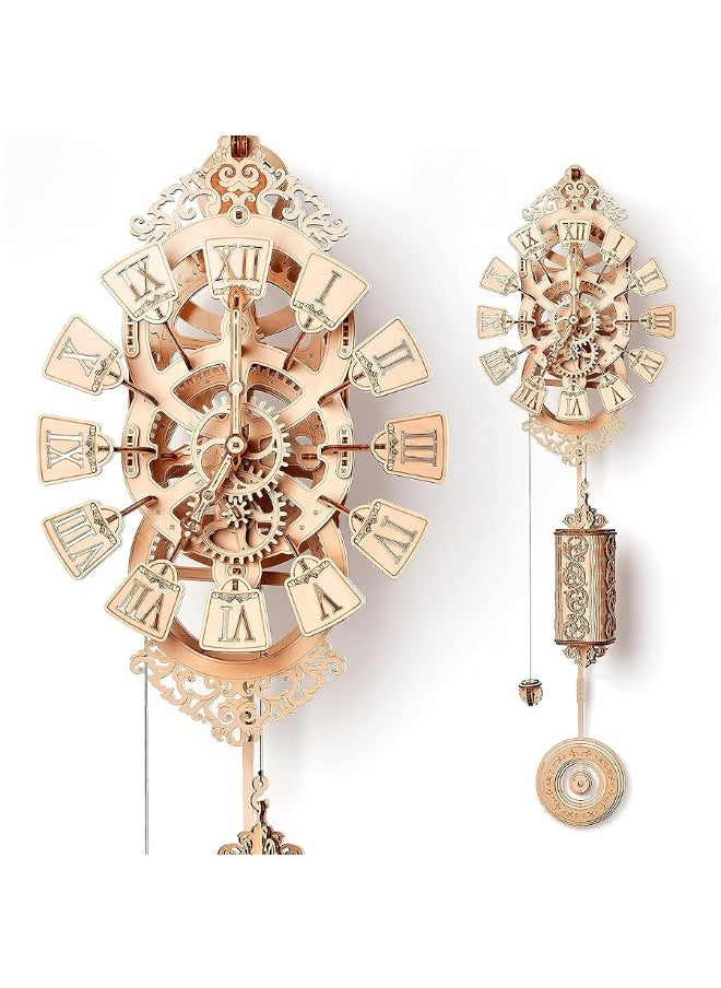 Wood Trick Pendulum Wall Clock Kit Wooden 3D Puzzles for Adults and Kids to Build - 3D Wall Clock Mechanical Model - 42x12 in - Engineering DIY Project Mechanical 3D Puzzle Model Kits for Adults