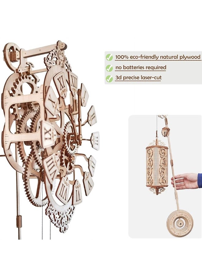 Wood Trick Pendulum Wall Clock Kit Wooden 3D Puzzles for Adults and Kids to Build - 3D Wall Clock Mechanical Model - 42x12 in - Engineering DIY Project Mechanical 3D Puzzle Model Kits for Adults