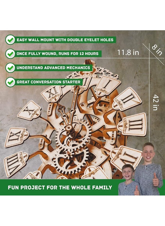 Wood Trick Pendulum Wall Clock Kit Wooden 3D Puzzles for Adults and Kids to Build - 3D Wall Clock Mechanical Model - 42x12 in - Engineering DIY Project Mechanical 3D Puzzle Model Kits for Adults