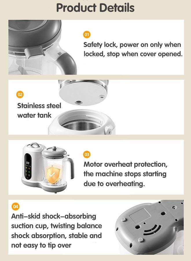 4-in-1 Baby Food Processor, Smart Control Multifunctional Steaming Blender with Steam Pot, Auto Cooking & Grinding, Milk Warming, BPA-Free, White - Image 5