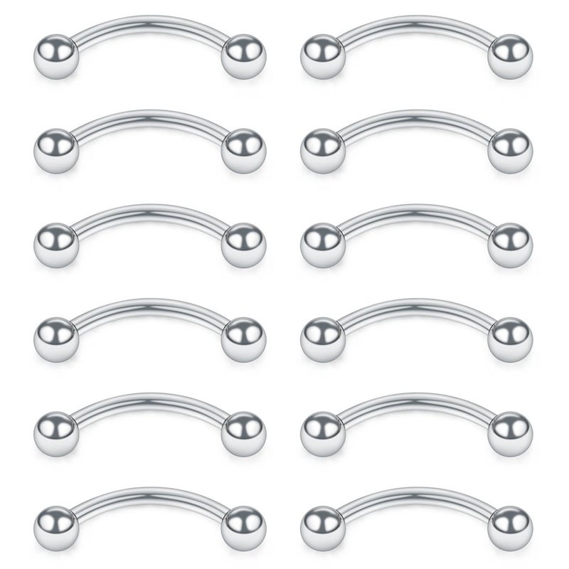 SCERRING 12PCS Stainless Steel Curved Barbell Eyebrow Tragus Helix Ear Belly Lip Ring Body Piercing Jewelry with Balls 16G 10mm - Image 1