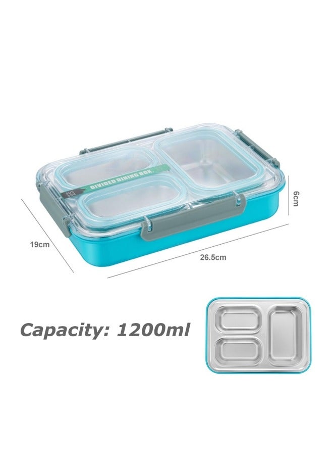 GGEROU Stainless Steel Bento Lunch Box for Kids and Adults Leakproof Food Containers with 3 Compartments Reusable Airtight Lunch Container for School Office, Blue 1.2L - Image 3