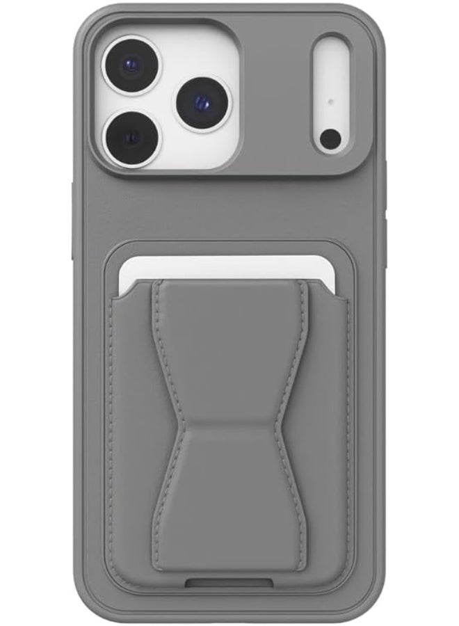 جراب جلدي متوافق مع هاتف Iphone 17 Pro مع ظهر جلدي مقاوم للصدمات لتخزين البطاقات وحافظة مدمجة مع حامل من جلد البولي يوريثان للحصول على مظهر أنيق وقبضة مريحة (رمادي) - Image 1