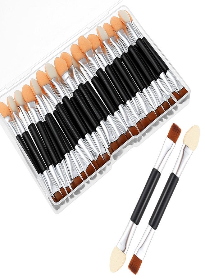 Xyembu 30 PCS Eyeshadow Applicators Disposable Dual Sides Makeup Brush, 2.95 inch Double Head Eyeshadow Applicators, Black Eyeshadows Brush with Soft Sponge Head and Container for Women - Image 1