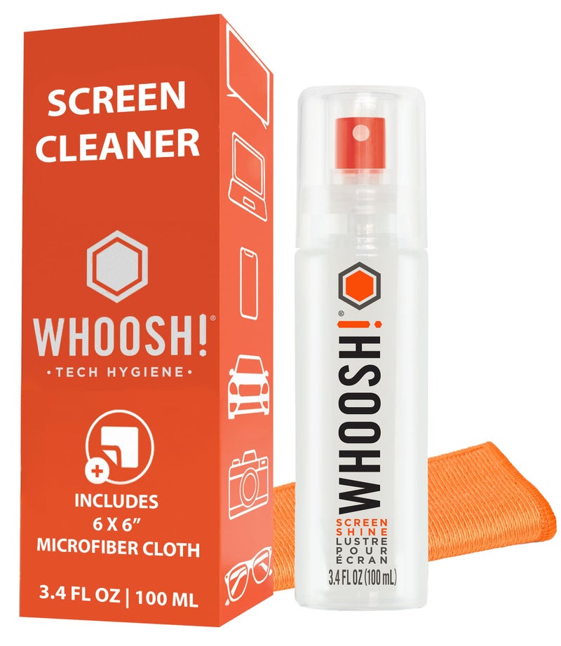 WHOOSH! Screen Cleaner Spray and Wipe - 3.4 fl oz + 1 Microfiber Cloth Wipes - Travel Size Electronic Cleaner for Car, Computer, Laptop, iPad, MacBook, Phone, Watch, Eyeglass - Lens Cleaner Kit - Image 1