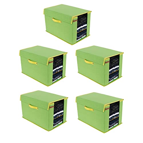 SHREY CREATION Non Woven Premium Shirt Stacker Wardrobe Organizer Cloth Storage Organizer with Lid and Handle (Pack Of 5) - Image 1