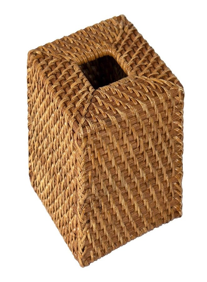 MadeTerra Woven Rattan Square Tissue Box Holder for Kitchen, Bathroom, Car | Decorative Wicker Refillable Facial Paper Napkin Dispenser Holder | Square Rattan Tissue Box with FREE Tissue Box (Natural) - Image 1