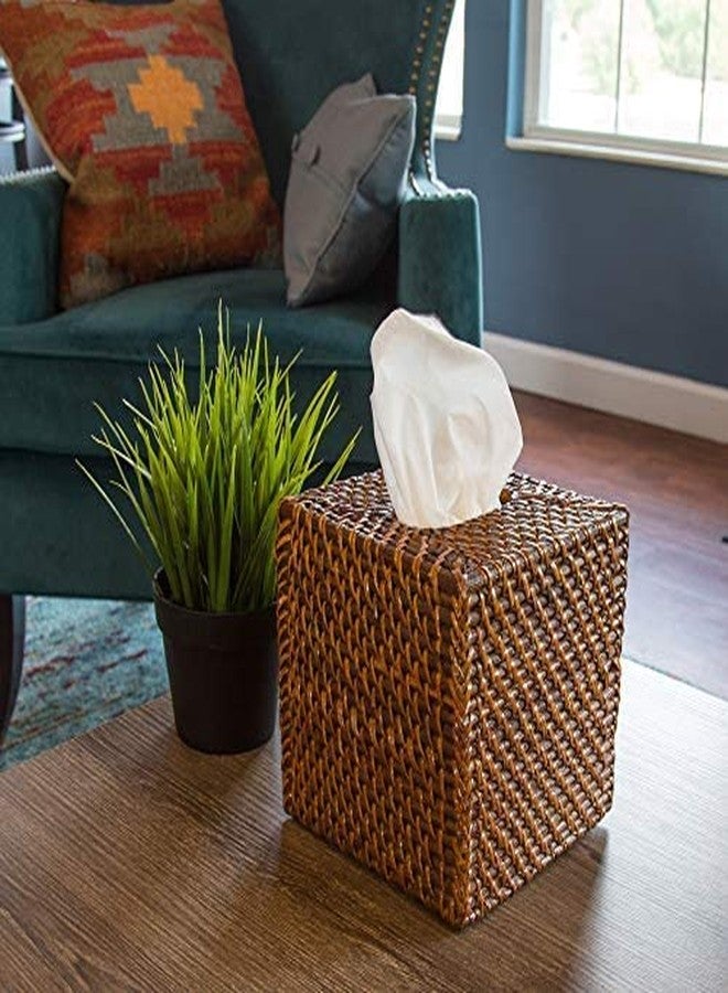 MadeTerra Woven Rattan Square Tissue Box Holder for Kitchen, Bathroom, Car | Decorative Wicker Refillable Facial Paper Napkin Dispenser Holder | Square Rattan Tissue Box with FREE Tissue Box (Natural) - Image 4