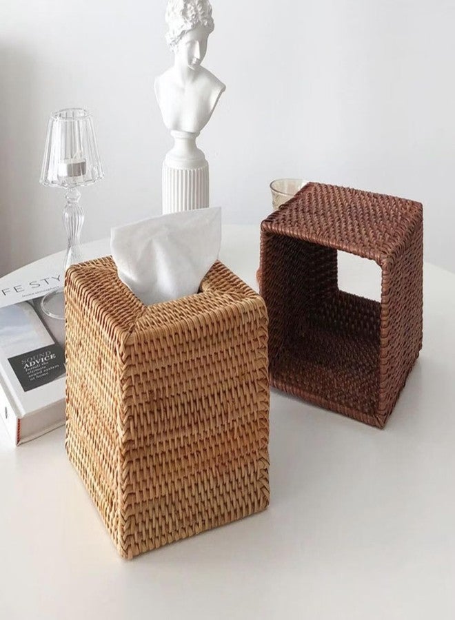 MadeTerra Woven Rattan Square Tissue Box Holder for Kitchen, Bathroom, Car | Decorative Wicker Refillable Facial Paper Napkin Dispenser Holder | Square Rattan Tissue Box with FREE Tissue Box (Natural) - Image 3