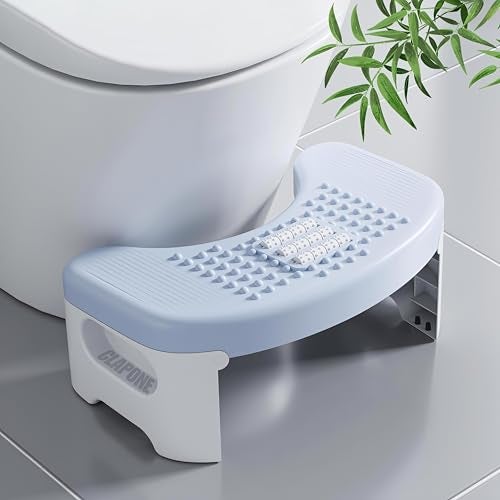 CLAPONE Toilet Stool Squat Adult, 7" Squatting Poop Stool for, Bathroom Foot Rest Stools for Pooping, Potty Step for Toddlers & Adults, Non-Slip Pads (Blue - White, Foldable),Plastic - Image 1