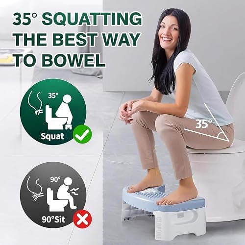 CLAPONE Toilet Stool Squat Adult, 7" Squatting Poop Stool for, Bathroom Foot Rest Stools for Pooping, Potty Step for Toddlers & Adults, Non-Slip Pads (Blue - White, Foldable),Plastic - Image 3