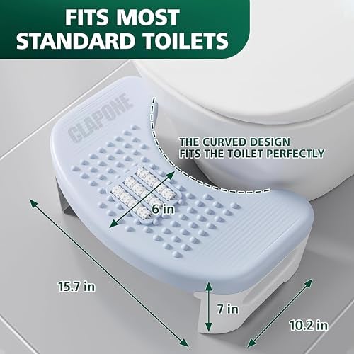 CLAPONE Toilet Stool Squat Adult, 7" Squatting Poop Stool for, Bathroom Foot Rest Stools for Pooping, Potty Step for Toddlers & Adults, Non-Slip Pads (Blue - White, Foldable),Plastic - Image 2