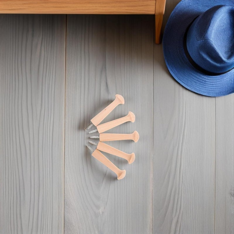 Abaodam 10pcs Shaker Style Wooden Screw Hooks 3.8 Inch Unfinished Wood Pegs Wall Mounted Coat Hat Organizer Hooks for Bedroom Entryway Key Bag Towels Storage - Image 5