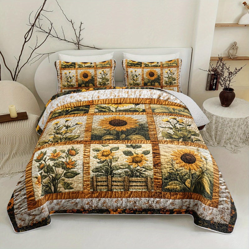 Tuzaovy Sunflower Patchwork Quilt Bedding Set Queen Size for Girls and KidsSunflower Field Bedspread Sets Rustic Farmhouse Bedroom DecorYellow Flowers Bed Cover Queen for Boys Girls Room Decor - Image 2