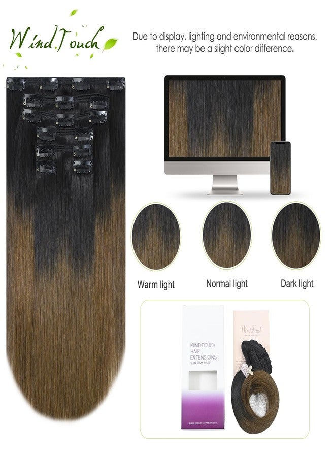 WindTouch Clip in Hair Extensions Real Human Hair #1BT4 Ombre Natural Black to Medium Brown Hair Extensions Clip Ins 20inch 120g 7Pcs Human Hair Clip in Extensions - Image 5