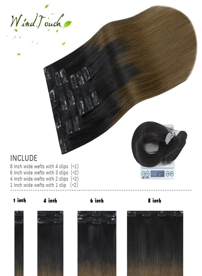 WindTouch Clip in Hair Extensions Real Human Hair #1BT4 Ombre Natural Black to Medium Brown Hair Extensions Clip Ins 20inch 120g 7Pcs Human Hair Clip in Extensions - Image 4
