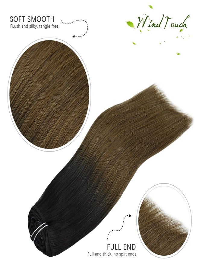 WindTouch Clip in Hair Extensions Real Human Hair #1BT4 Ombre Natural Black to Medium Brown Hair Extensions Clip Ins 20inch 120g 7Pcs Human Hair Clip in Extensions - Image 3